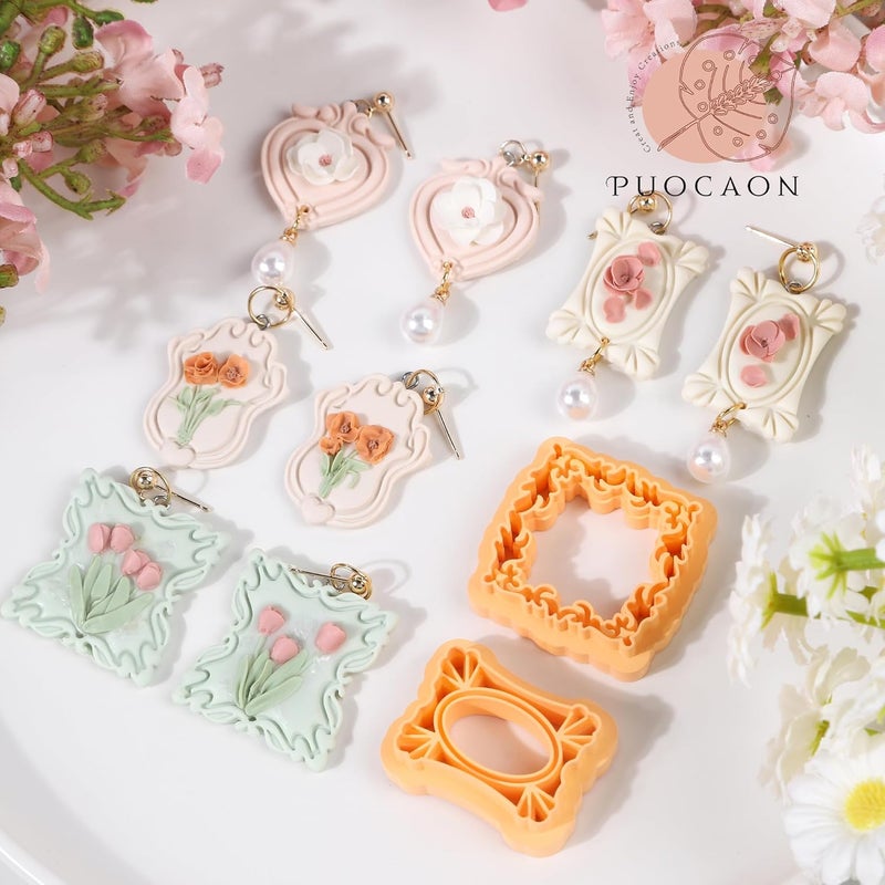 Puocaon Vintage Frames Clay Cutters - 10 Pcs Boho Polymer Clay Cutters, Frame Window Pineapple Shape Cutter Kit for Jewelry Earring Necklace Making - Image 5